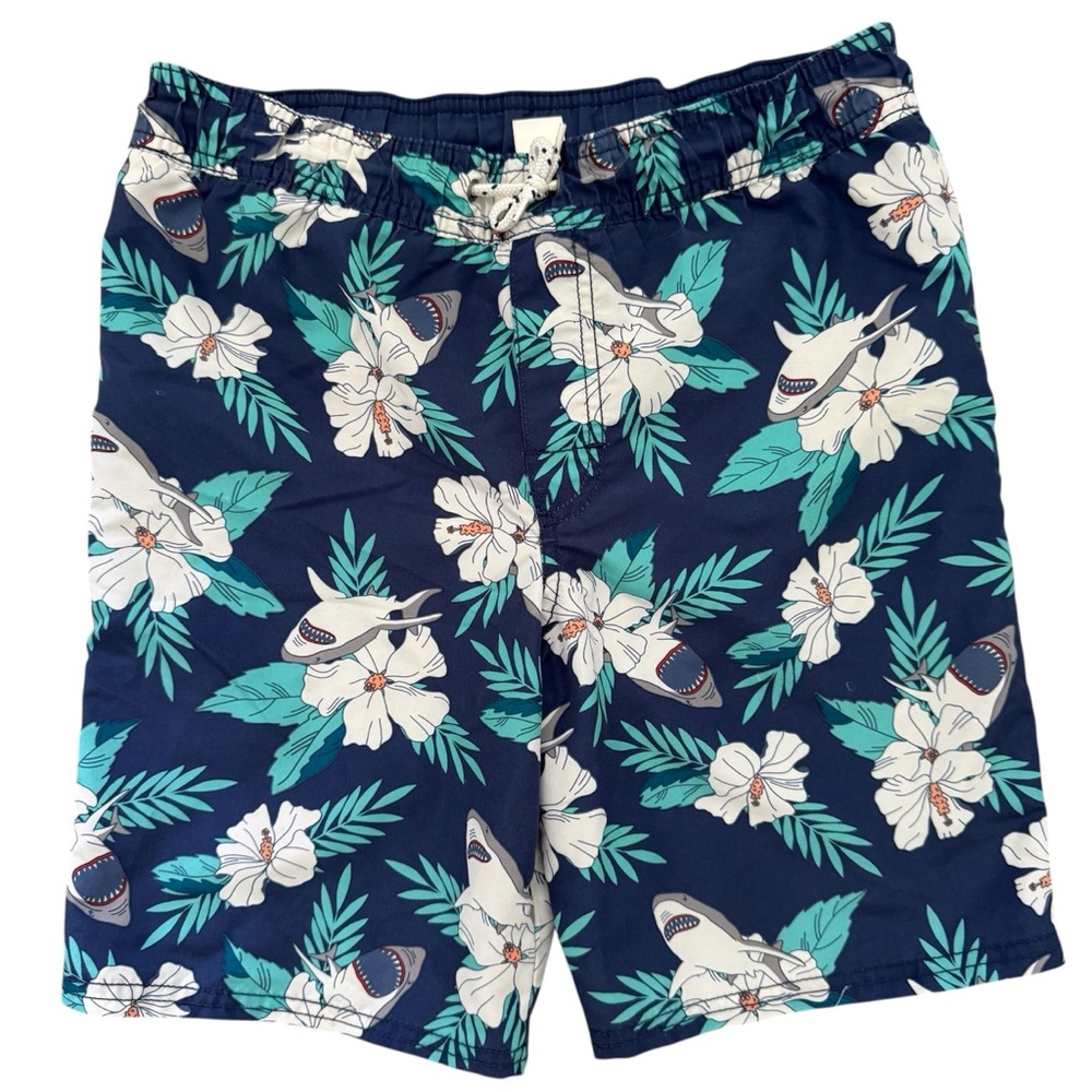 OshKosh B'gosh Blue and White Boys’ Board Shorts Vibrant Swimwear Size 10